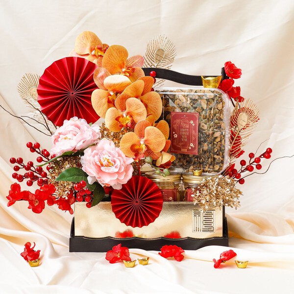 Oriental Opulence Floral Hamper | Floral Cookie Gift Box Hamper
