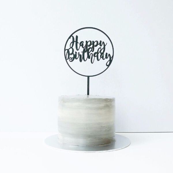Happy Birthday Round Topper (Black)